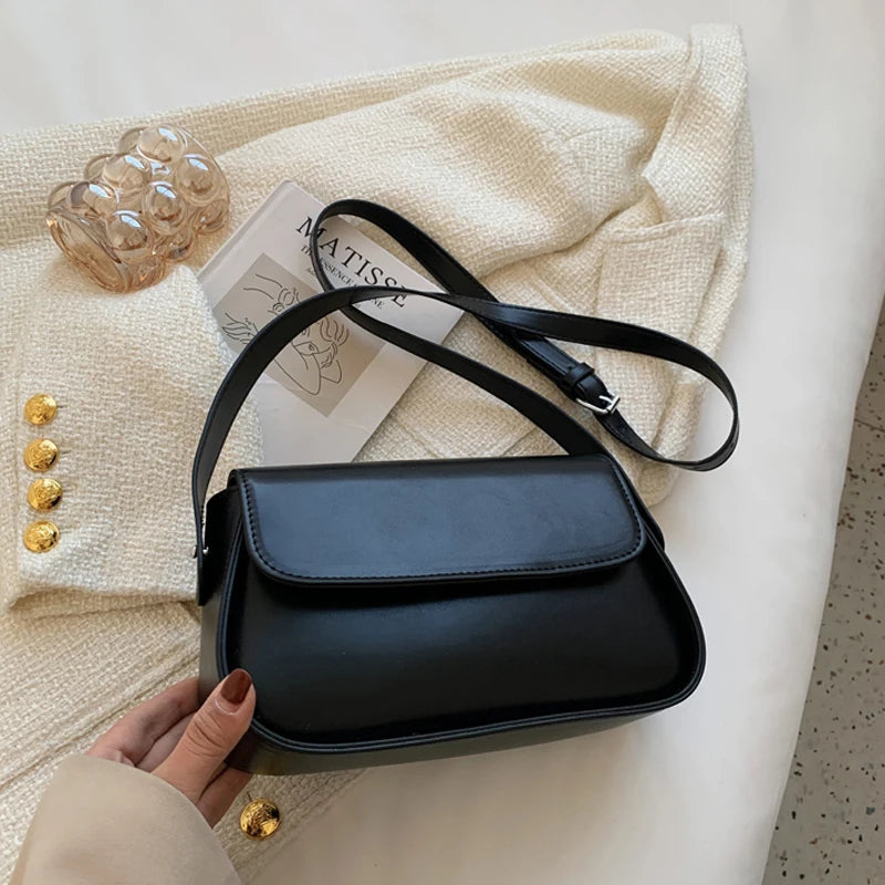 Solid PU Leather Crossbody Bag for Women Single Strap Shoulder Bag