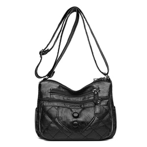 Solid PU Leather Crossbody Bag Vintage Thread Purses Shoulder Bag