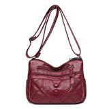 Solid PU Leather Crossbody Bag Vintage Thread Purses Shoulder Bag