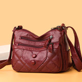 Solid PU Leather Crossbody Bag Vintage Thread Purses Shoulder Bag