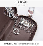 Key Bag Multi-functional Zipper Leather Solid Men Women Household Key Bags