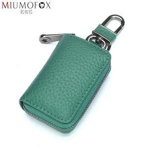 Leather Key Holder for Car Keys Wallet Pouch Zipper Key Cover