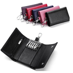 Leather Housekeeper Key Holder Zipper Case Men Women Keychain Organizer