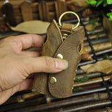 Men Car Remote Key Case Holder Chain Genuine Leather
