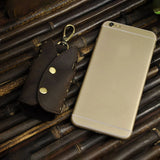 Men Car Remote Key Case Holder Chain Genuine Leather