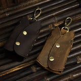Men Car Remote Key Case Holder Chain Genuine Leather