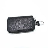 Vintage Leather Wallet Keyring Copper Zipper Key Holder Crocodile Grain