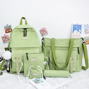 Canvas School Bags for Girls Women Backpack Laptop, 5 Pcs Sets