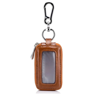 Leather Key Pouch with Zipper Double Layers for Car Key
