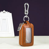 Leather Key Pouch with Zipper Double Layers for Car Key
