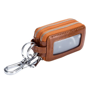 Leather Key Pouch with Zipper Double Layers for Car Key