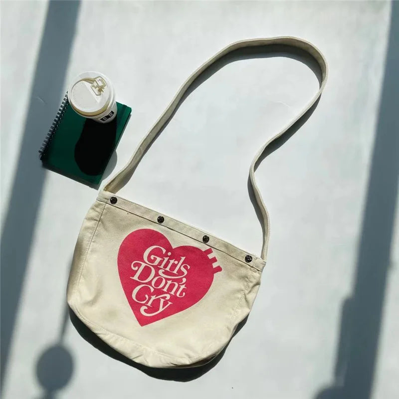 Khaki Canvas Duck Backpacks Cartoon Graphic Snap Button Human Heart Bag