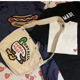 Khaki Canvas Duck Backpacks Cartoon Graphic Snap Button Human Heart Bag