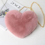 Khaki Lady Faux Fur Women Bag Winter Chains Love Shaped