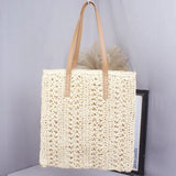 Khaki Straw Shoulder Beach Bag with Liner Bohemian Rattan Handbag