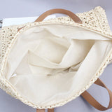 Khaki Straw Shoulder Beach Bag with Liner Bohemian Rattan Handbag
