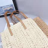 Khaki Straw Shoulder Beach Bag with Liner Bohemian Rattan Handbag