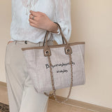 Khaki Canvas Shoulder Bag Laptop Tote Large Capacity Handbag