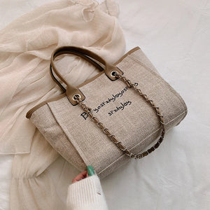 Khaki Canvas Shoulder Bag Laptop Tote Large Capacity Handbag