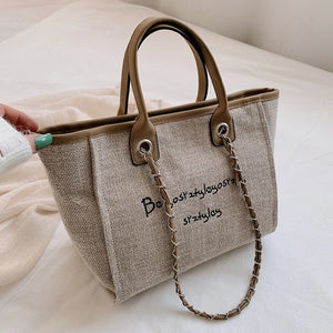 Khaki Canvas Shoulder Bag Laptop Tote Large Capacity Handbag