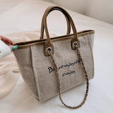 Khaki Canvas Shoulder Bag Laptop Tote Large Capacity Handbag