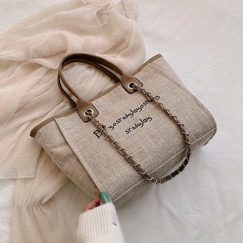 Khaki Canvas Shoulder Bag Laptop Tote Large Capacity Handbag