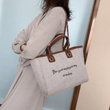 Khaki Canvas Shoulder Bag Laptop Tote Large Capacity Handbag