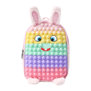 Kid Backpack, Rabbit Shape Stress Relief Push Bubble Zipper Children School Bag