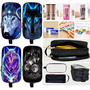 Kids 3D Animal Lion Wolf Pen Bags Boys Girls Pen Case
