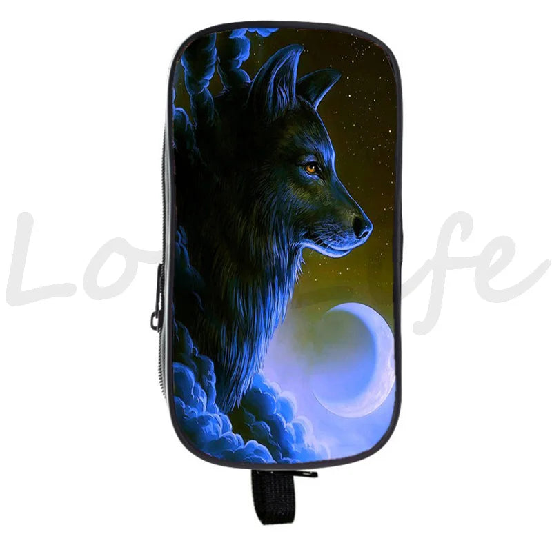 Kids 3D Animal Lion Wolf Pen Bags Boys Girls Pen Case