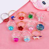 Kids Adjustable Cartoon Girl Rings with Heart Shaped Showcase