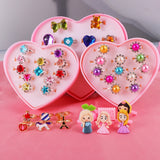Kids Adjustable Cartoon Girl Rings with Heart Shaped Showcase