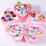 Kids Adjustable Cartoon Girl Rings with Heart Shaped Showcase