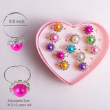 Kids Adjustable Cartoon Girl Rings with Heart Shaped Showcase