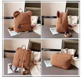 Kids Backpack Boys Girls School Bags Children School Bags Bear Ear Fleece Mini B