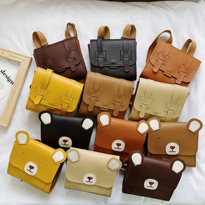 Kids Bear Backpack Waterproof PU Leather Satchels School Bag for Girls
