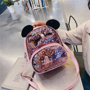 Kids Cartoon School Backpack Girls Sequin Travel Shoulder Bag