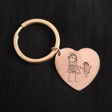 Engraved Kids Drawing Keychain for Mom Heart Shape Baby Artwork
