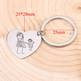 Engraved Kids Drawing Keychain for Mom Heart Shape Baby Artwork