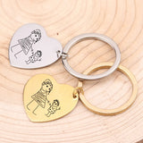 Engraved Kids Drawing Keychain for Mom Heart Shape Baby Artwork