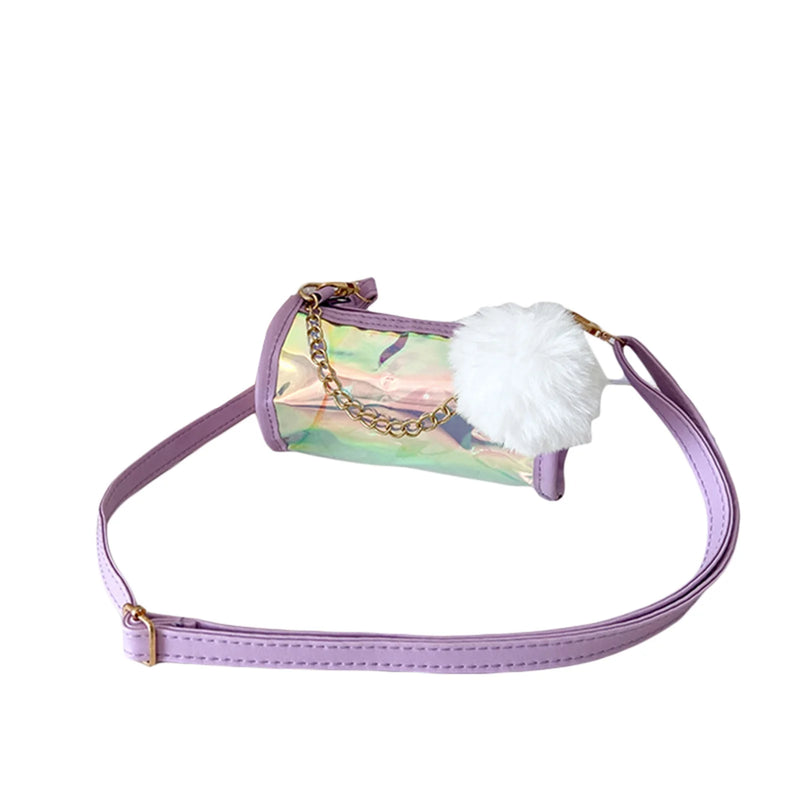 Girls Holographic Crossbody Bag with Pompom