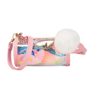Girls Holographic Crossbody Bag with Pompom