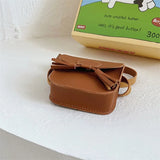Kids Girls Mini Messenger Bag Retro PU Leather Solid Messenger Bag Kids Square B