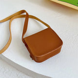 Kids Girls Mini Messenger Bag Retro PU Leather Solid Messenger Bag Kids Square B