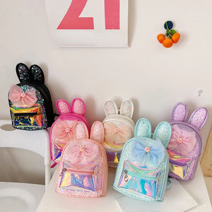 Kids Mini Laser Backpack Purse Rabbit Ear School Bags for Girls