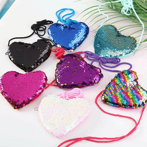 Sequins Heart Shape Shoulder Coin Bag for Girls