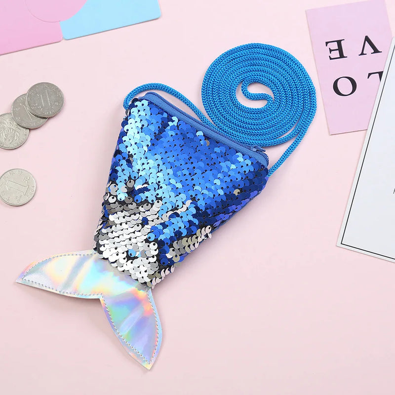 Mermaid Tail Sequins Coin Bag Kids Mini Shoulder Purse Zipper Coin Purse