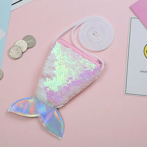 Mermaid Tail Sequins Coin Bag Kids Mini Shoulder Purse Zipper Coin Purse