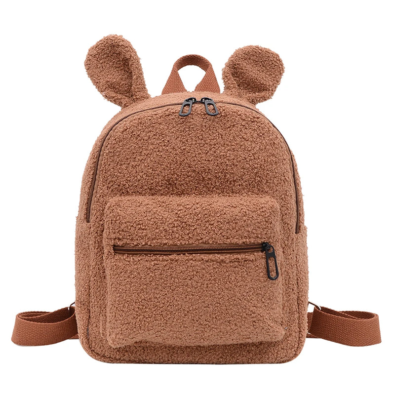 Kids Bunny Ear Plush Backpack Warm Fleece Daypack