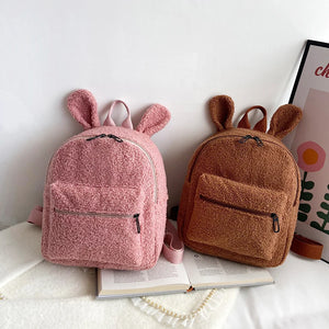 Kids Bunny Ear Plush Backpack Warm Fleece Daypack